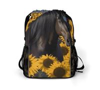 BTCOWZRV Dark Horse Under The Sunflowers Drawstring Backpack, Sports Gym Bag with Bottom Pocket And Mesh Pockets, String Bag for Men Women