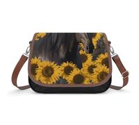 BTCOWZRV Dark Horse Under The Sunflowers Shoulder Bag for Women, Handbag with Adjustable Strap & Inner Pocket, Crossbody Bag for Daily Commute Travel