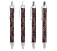 BTCOWZRV Dark Red Pattern Ballpoint Pens 4 PCS - 0.5mm Retractable Gel Pens with Comfortable Grip, No Bleed Black Ink, Personalized Ball Point Pen Smooth Writing Pens Gift for Men Women