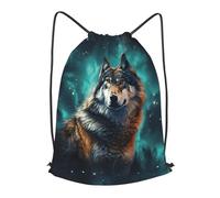 BTCOWZRV Drawstring Backpack Woemn Men Sports Gym Sack Lightweight Drawstring Bags A Wolf Stands In Front Of The Starry Sky Cinch Bag Sackpack For Work Swim Travel
