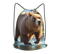 BTCOWZRV Drawstring Backpack Woemn Men Sports Gym Sack Lightweight Drawstring Bags Bear Crossing The River Cinch Bag Sackpack For Work Swim Travel