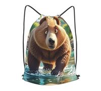 BTCOWZRV Drawstring Backpack Woemn Men Sports Gym Sack Lightweight Drawstring Bags Bear Crossing The River Cartoon Cinch Bag Sackpack For Work Swim Travel