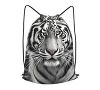 BTCOWZRV Drawstring Backpack Woemn Men Sports Gym Sack Lightweight Drawstring Bags Black And White Tiger Cinch Bag Sackpack For Work Swim Travel
