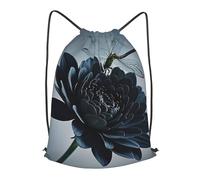 BTCOWZRV Drawstring Backpack Woemn Men Sports Gym Sack Lightweight Drawstring Bags Black Flowers And Dragonfly Cinch Bag Sackpack For Work Swim Travel