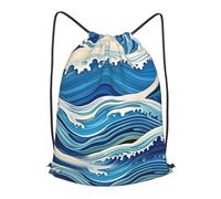 BTCOWZRV Drawstring Backpack Woemn Men Sports Gym Sack Lightweight Drawstring Bags Blue Wave Painting Cinch Bag Sackpack For Work Swim Travel