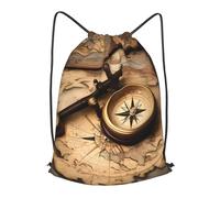 BTCOWZRV Drawstring Backpack Woemn Men Sports Gym Sack Lightweight Drawstring Bags Compass And Old World Map Cinch Bag Sackpack For Work Swim Travel