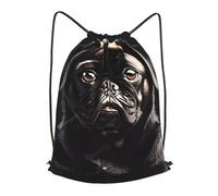 BTCOWZRV Drawstring Backpack Woemn Men Sports Gym Sack Lightweight Drawstring Bags Cute Black Pug Dog Cinch Bag Sackpack For Work Swim Travel