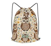 BTCOWZRV Drawstring Backpack Woemn Men Sports Gym Sack Lightweight Drawstring Bags Cute Brown Cartoon Owls Cinch Bag Sackpack For Work Swim Travel