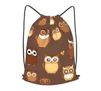 BTCOWZRV Drawstring Backpack Woemn Men Sports Gym Sack Lightweight Drawstring Bags Cute Brown Cartoon Owl Cinch Bag Sackpack For Work Swim Travel