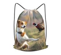 BTCOWZRV Drawstring Backpack Woemn Men Sports Gym Sack Lightweight Drawstring Bags Dog Catching Pheasant Cinch Bag Sackpack For Work Swim Travel