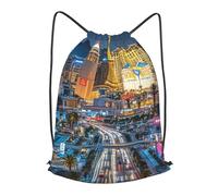 BTCOWZRV Drawstring Backpack Woemn Men Sports Gym Sack Lightweight Drawstring Bags Las Vegas Night City Cinch Bag Sackpack For Work Swim Travel