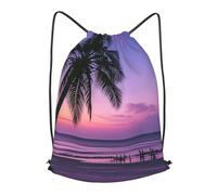 BTCOWZRV Drawstring Backpack Woemn Men Sports Gym Sack Lightweight Drawstring Bags Palm Tree Purple Sun Cinch Bag Sackpack For Work Swim Travel
