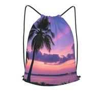 BTCOWZRV Drawstring Backpack Woemn Men Sports Gym Sack Lightweight Drawstring Bags Palm Tree Purple Sunset Cinch Bag Sackpack For Work Swim Travel