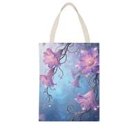 BTCOWZRV Enchanted Floral Canvas Tote Bag, Reusable Tote Gift Bags, Foldable Reusable Shopping Handbag for Grocery Beach Travel Office Daily Commute