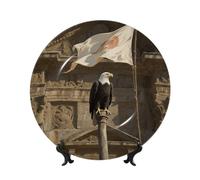 BTCOWZRV Flag Bald Eagle Bone China Decorative Plate,7in Ceramic Decorative Plates with Display Stand,Ceramic Ornaments Art Porcelain Plate for Home Office Wall Decor Collections Plates