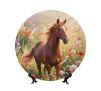 BTCOWZRV Floral Horse Bone China Decorative Plate,10in（25cm） Ceramic Decorative Plates with Display Stand,Ceramic Ornaments Art Porcelain Plate for Home Office Wall Decor Collections Plates