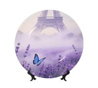BTCOWZRV Flower Eiffel Tower Bone China Decorative Plate,8in（20cm） Ceramic Decorative Plates with Display Stand,Ceramic Ornaments Art Porcelain Plate for Home Office Wall Decor Collections Plates