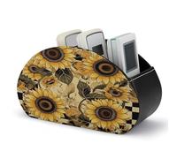 BTCOWZRV Flowers in Border Remote Control Holder with 5 Compartments Leather TV Remote Holders Multi-functional Remote Caddy Organizer Remote Organizer Controller Holder Nightstand Storages Box