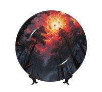 BTCOWZRV Forest Galaxy Starry Bone China Decorative Plate,6in（15cm） Ceramic Decorative Plates with Display Stand,Ceramic Ornaments Art Porcelain Plate for Home Office Wall Decor Collections Plates