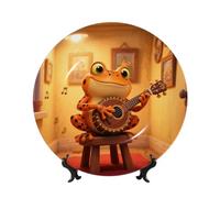 BTCOWZRV Frog Playing Banjo Bone China Decorative Plate,7in Ceramic Decorative Plates with Display Stand,Ceramic Ornaments Art Porcelain Plate for Home Office Wall Decor Collections Plates