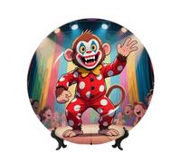 BTCOWZRV Funny Monkeys Bone China Decorative Plate,8in（20cm） Ceramic Decorative Plates with Display Stand,Ceramic Ornaments Art Porcelain Plate for Home Office Wall Decor Collections Plates