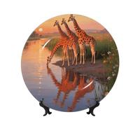 BTCOWZRV Giraffe Bone China Decorative Plate,6in（15cm） Ceramic Decorative Plates with Display Stand,Ceramic Ornaments Art Porcelain Plate for Home Office Wall Decor Collections Plates