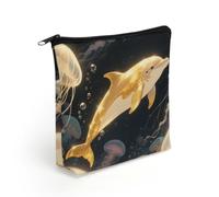 BTCOWZRV Golden Dolphin Makeup Bag Cosmetic Bags Toiletry Bag