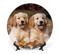 BTCOWZRV Golden Retriever Dogs Puppies Pets Ceramic Decorative Plate Bone China Decorative Plates with Display Stand Dinner Plates Art Crafts Ceramic Ornaments for Wall Hanging Decoration