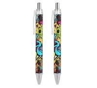 BTCOWZRV Graffiti Drawing Ballpoint Pens 2 PCS - 0.5mm Retractable Gel Pens with Comfortable Grip, No Bleed Black Ink, Personalized Ball Point Pen Smooth Writing Pens Gift for Men Women