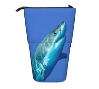 BTCOWZRV Great White Shark Pencil Case Printed Standing Pencil Case Telescopic Pencil Holder Case Cute Stationery Case Office Organizer With Zipper Closure