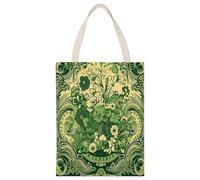 BTCOWZRV Green Pattern Canvas Tote Bag, Reusable Grocery Bags with Long Handles, Easy to Carry for Gift Shopping Work