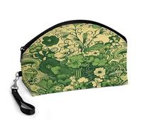 BTCOWZRV Green Pattern Curved Makeup Bag, Large Capacity PU Leather Cosmetic Bag, Portable Zipper Toiletry Bags for Women