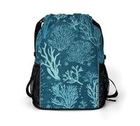 BTCOWZRV Green Sea Blue Seaweed Drawstring Backpack, Sports Gym Bag with Bottom Pocket And Mesh Pockets, String Bag for Men Women