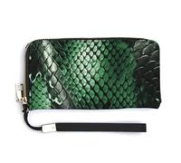 BTCOWZRV Green Snakeskin PU Leather Clutch Wallet for Women, Large Capacity Wristlet Wallet with Zip & Removable Hand Strap