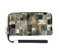 BTCOWZRV Green Style Pattern PU Leather Clutch Wallet for Women, Large Capacity Wristlet Wallet with Zip & Removable Hand Strap