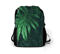 BTCOWZRV Green Tropical Jungle Plant Drawstring Backpack, Sports Gym Bag with Bottom Pocket And Mesh Pockets, String Bag for Men Women