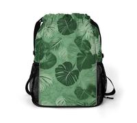 BTCOWZRV Green Tropical Leaves Drawstring Backpack, Sports Gym Bag with Bottom Pocket And Mesh Pockets, String Bag for Men Women