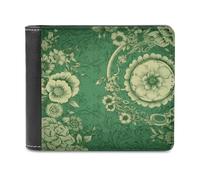 BTCOWZRV Green Vintage Floral Slim Wallets for Men Bifold Wallet