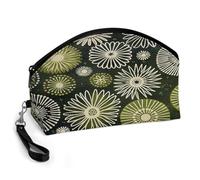 BTCOWZRV Green with Circles Curved Makeup Bag, Large Capacity PU Leather Cosmetic Bag, Portable Zipper Toiletry Bags for Women