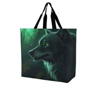 BTCOWZRV Green Wolf Tote Bag Grocery Shopping Bags Shoulder Bag