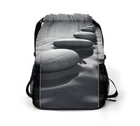 BTCOWZRV Grey Zen Stones Picture Drawstring Backpack, Sports Gym Bag with Bottom Pocket And Mesh Pockets, String Bag for Men Women