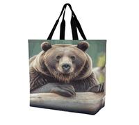 BTCOWZRV Grizzly Bear Tote Bag Grocery Shopping Bags Shoulder Bag | Polyester Large Capacity Tote Purse Reusable grocery bag with Inside Pocket Lightweight Portable Shoulder Handbag for Women