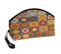 BTCOWZRV Group of Moroccan Geometric Curved Makeup Bag, Large Capacity PU Leather Cosmetic Bag, Portable Zipper Toiletry Bags for Women