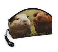 BTCOWZRV Guinea Pig on The Grass Curved Makeup Bag, Large Capacity PU Leather Cosmetic Bag, Portable Zipper Toiletry Bags for Women
