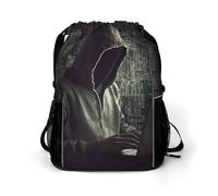BTCOWZRV Hacker2 Drawstring Backpack, Sports Gym Bag with Bottom Pocket And Mesh Pockets, String Bag for Men Women