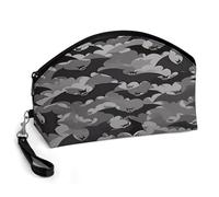 BTCOWZRV Halloween Bats Grey Curved Makeup Bag, Large Capacity PU Leather Cosmetic Bag, Portable Zipper Toiletry Bags for Women