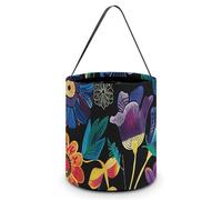 BTCOWZRV Halloween Candy Buckets Brightly Colored Flowers Halloween Trick Or Treat Candy Bags with Handle Halloween Tote Bag Collapsible Reusable Candy Basket Goodie Bags for Party Supplies Favors,