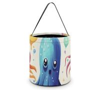 BTCOWZRV Halloween Candy Buckets Colorful Squid Octopus Halloween Trick Or Treat Candy Bags with Handle Halloween Tote Bag Collapsible Reusable Candy Basket Goodie Bags for Party Supplies Favors
