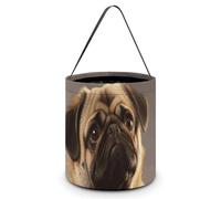 BTCOWZRV Halloween Candy Buckets Cute Pug Dog Halloween Trick Or Treat Candy Bags with Handle Halloween Tote Bag Collapsible Reusable Candy Basket Goodie Bags for Party Supplies Favors