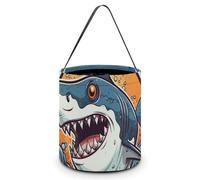BTCOWZRV Halloween Candy Buckets Hand Drawn Shark Halloween Trick Or Treat Candy Bags with Handle Halloween Tote Bag Collapsible Reusable Candy Basket Goodie Bags for Party Supplies Favors, White, One